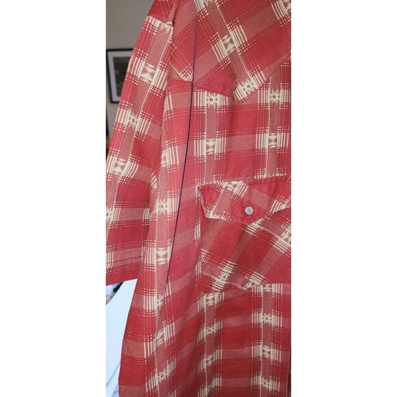 2XL Vintage Outlaw Western Red Plaid Snap-Front Long Sleeve Shirt With Pockets - Picture 3 of 10
